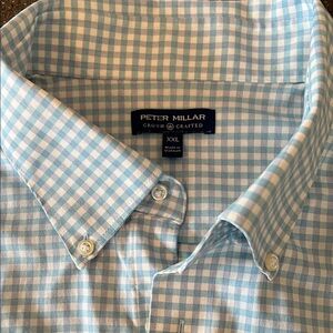Peter Millar Light Blue and White Gingham Button-Down Shirt